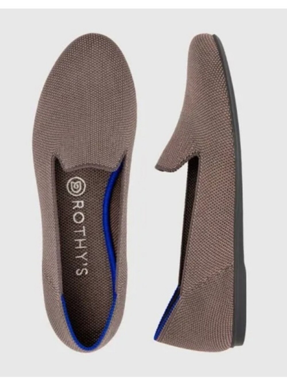 Rothy's Taupe Knit Slip-On Flats with Blue Trim